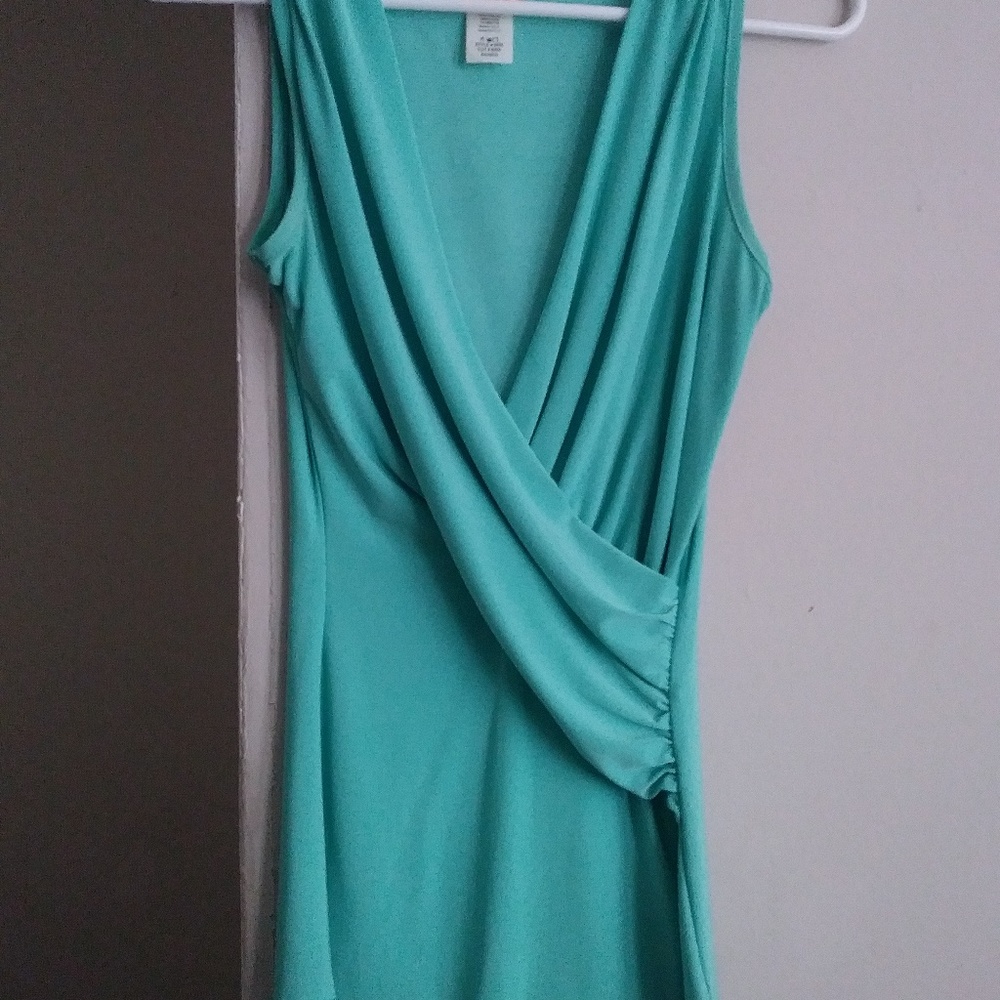 Teal V-Neck Faux Wrap top